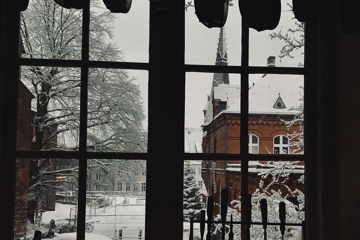 Blick aus der Werkstatt verschneiter Südermarkt